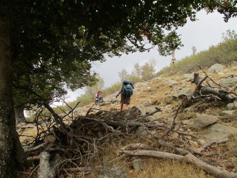 Мама с сыном. Разумеется французы. Приятнейшие. Идут тоже от рефьюжа Di Mori. Симу лев - мама идёт в юбке.